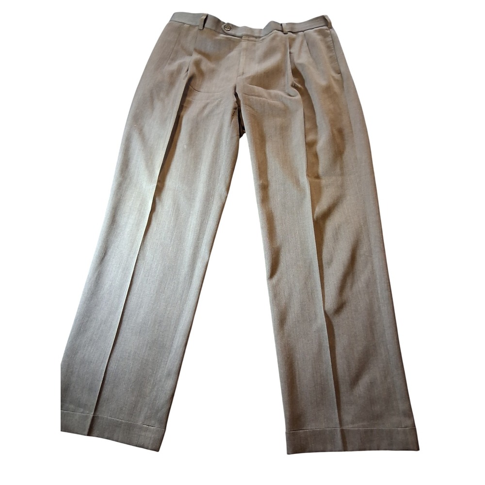 Brooks Brothers 1818 Madison Mens Gray Wool Pleated Cuffed Dress Pants 38x32